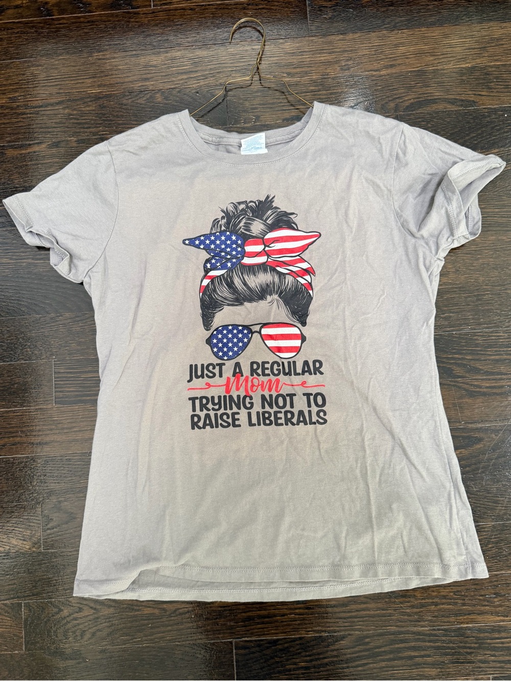 Port and Company Gray Patriotic Graphic Tee with Flag Accents